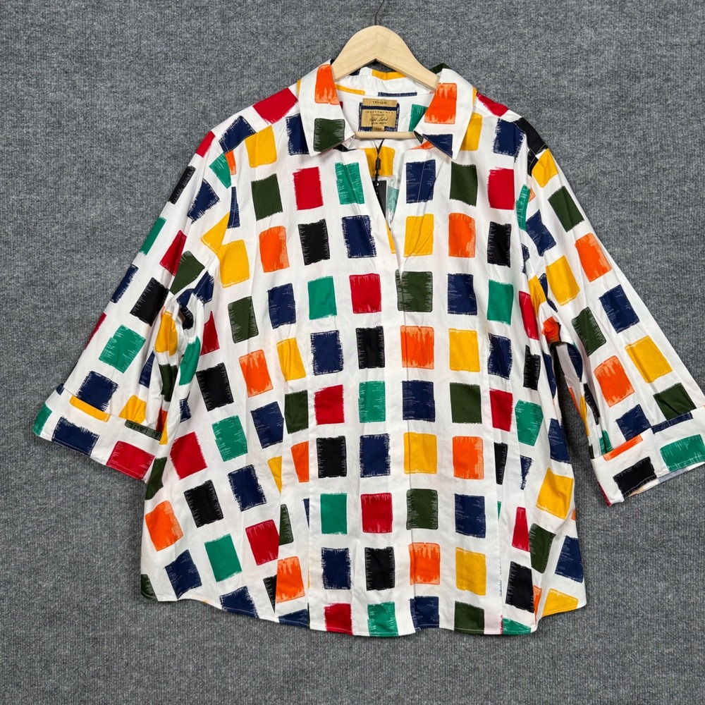Taylor Investments Gold Label Size 24W Shirt Rainbow Plaid Cotton Long Sleeves